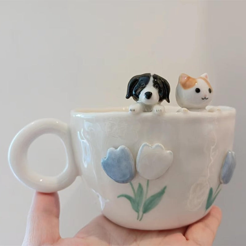 Custom store Hand Painted Wheelthrown Ceramic Pet Cat or Dog Pottery Mug One of Kind P